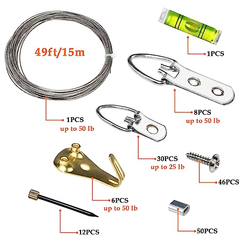 Picture Wire Hanging Kit Supports Up to 40lbs for Painting Frame Mirror