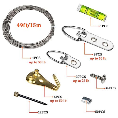 Picture Wire Hanging Kit Supports Up to 40lbs for Painting Frame Mirror