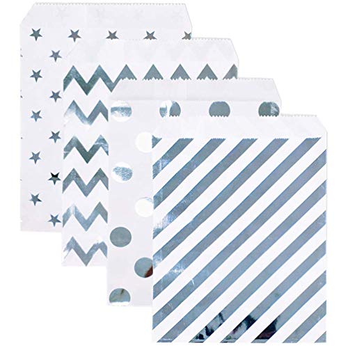 200 Pcs Silver Candy Buffet Bags Small Cookie Bags Polka Dot Paper Treat Bag for Wedding Birthday Party