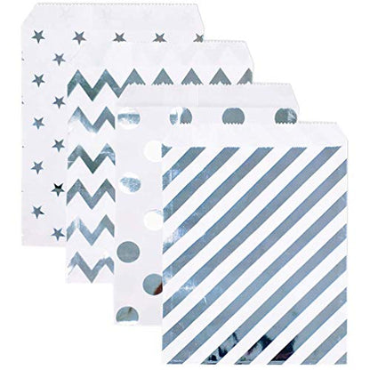 200 Pcs Silver Candy Buffet Bags Small Cookie Bags Polka Dot Paper Treat Bag for Wedding Birthday Party