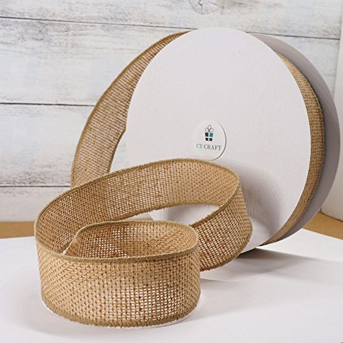 Burlap Fabric Wired Ribbon 1.5" x 20 Yards Natural Color for Christmas Home Wedding Decor Gift Wrapping Tree Topper Bow Wreath Bouquet DIY Crafts (60 Foot)