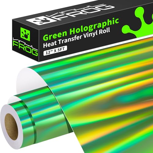 Green Holographic Heat Transfer Vinyl 12" x5ft Green Metallic HTV Vinyl Roll Rainbow Iron on Vinyl Easy to Cut & Weed DIY Heat Press Design for T