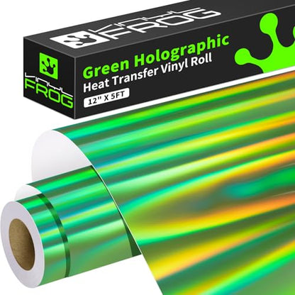 Green Holographic Heat Transfer Vinyl 12" x5ft Green Metallic HTV Vinyl Roll Rainbow Iron on Vinyl Easy to Cut & Weed DIY Heat Press Design for T