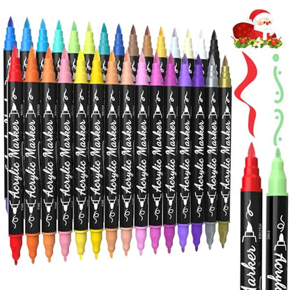 30 Colors Precision Dual Tip Acrylic Paint Markers Pens (30 Count)