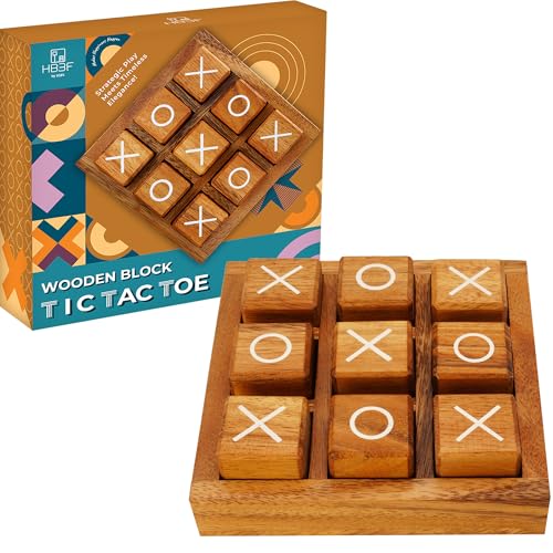 Wooden XO Blocks Tic Tac Toe Travel Game Coffee Tabletop Family Living Room Decoration Games Night for Adults for Desk and Bookshelf Decor Unique Wood Gifts 5.5 Inch