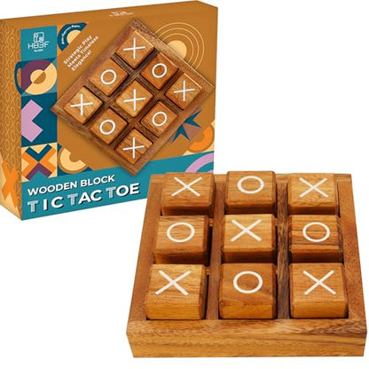 Wooden XO Blocks Tic Tac Toe Travel Game Coffee Tabletop Family Living Room Decoration Games Night for Adults for Desk and Bookshelf Decor Unique Wood Gifts 5.5 Inch