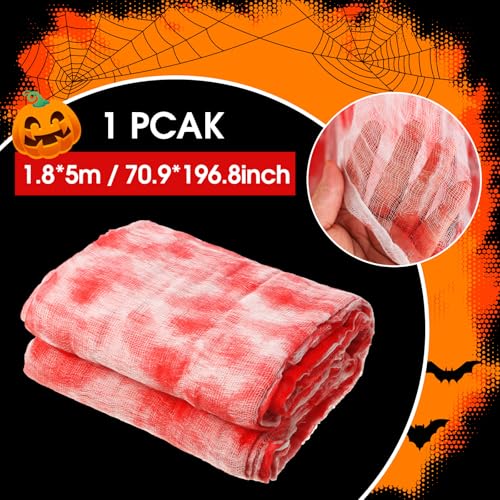Halloween Cheese cloth 70.87 x 196.85 Inch Bloody Cheesecloth Roll for Crafts Large Cotton Muslin Gauze Fabric for Halloween Outdoor & Indoor Spooky Decoration