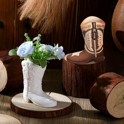 6 Set Cowboy Boot Vase Ceramics to Paint Ready to Paint Your Own Ceramic Cowgirl Hat Vase DIY Unpainted Plaster Paintable Kit Crafts with Brush Palette for Adults (6 Count)