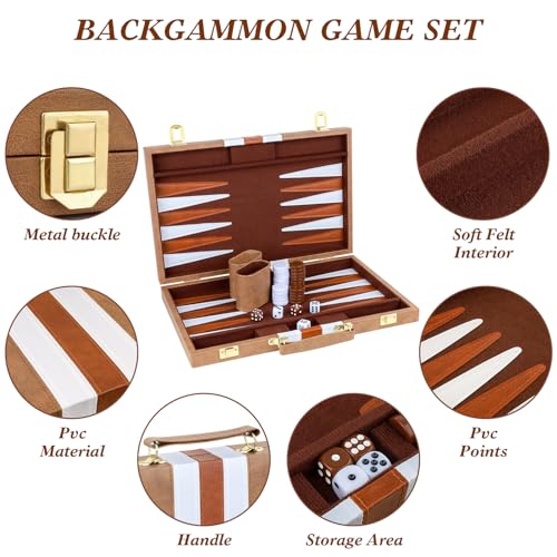 Backgammon Set 2 Players Classic Backgammon Sets for Adults Board Game with PU Leather Case Portable and Travel Backgammon Set
