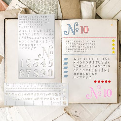 4 Pieces Metal Planner Stencil Journal Engraving Stencils Rustproof Small Letter Metal Stencils for Journaling (4 Count)
