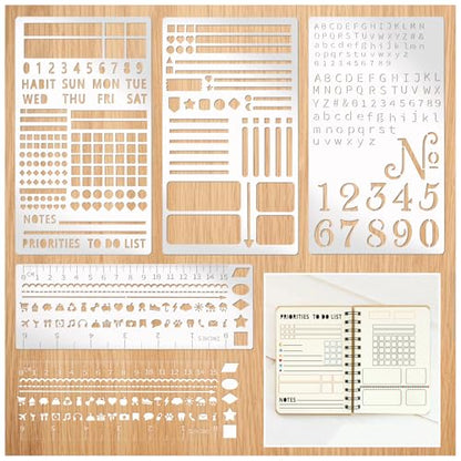 4 Pieces Metal Planner Stencil Journal Engraving Stencils Rustproof Small Letter Metal Stencils for Journaling (4 Count)