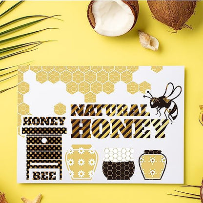 12 Rolls Bee Washi Tape Summer Honey Bee Honeycomb Foil Gold Black Washi Masking Tape Bumblebee Daisy Dots Adhesive Masking Tapes for Scrapbook Gift Wrapping DIY Art Crafts (118.1 Foot)