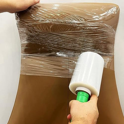 2 Pack Industrial Mini Clear Stretch Wrap Film 80 Gauge 5.1" 1000ft for Pallet Wrap with Plastic Handle