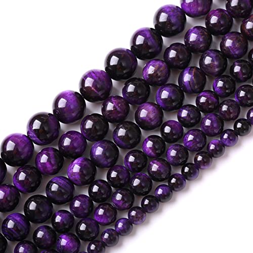4mm 90pcs A+ Natural Purple Tiger Eye Stone Beads Round Spacer Loose Beads for Jewelry Making DIY Bracelet Necklace 15" Inch