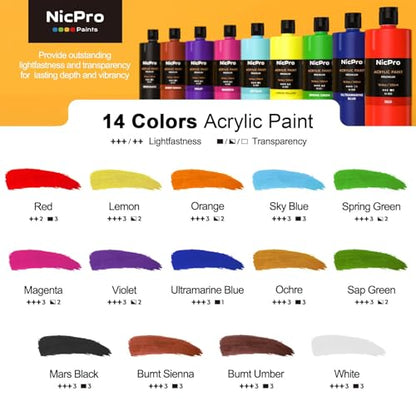 14 Colors Large Bulk Acrylic Paint Set for Artist (236.6 Fl Oz)