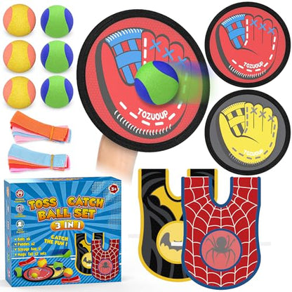 3-in-1 Toss Catch Ball Game Set, Kids Baseball Glove, Beach Games Outdoor Yard Lawn Toys for Kids & Family, Birthday Gifts Toys for 3 4 5 6 7 8-12 Year Old Boys and Girls (6 Count)