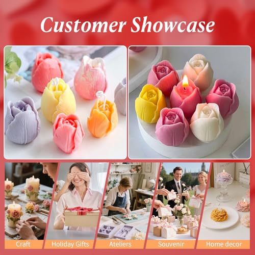 2Pcs Tulip Silicone Candle Flower Wax Mold Silicone for Candles Resin Making Molds Moldes De Silicona para Hacer Velas Artesanales De Silicona (2 Count)