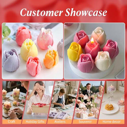 2Pcs Tulip Silicone Candle Flower Wax Mold Silicone for Candles Resin Making Molds Moldes De Silicona para Hacer Velas Artesanales De Silicona (2 Count)