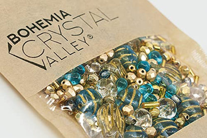 2.1oz (60 g) Mix of Unique Czech Bohemia Glass Pressed Beads, Rocailles, Aztec Pale Gold Crystal, Matte and Glossy, Hand Made BCV (2.1164 Ounce)