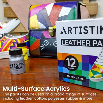 Artistic Leather Paint Set with Brush Applicator (12.1 Fl Oz)