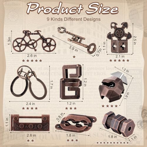 9 Pcs Metal Brain Teasers 3D Steel Puzzle Set (9 Count)