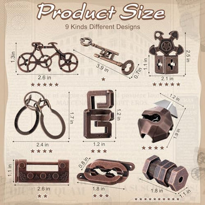 9 Pcs Metal Brain Teasers 3D Steel Puzzle Set (9 Count)