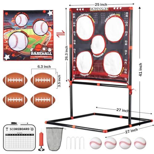 2-in-1 Football & Baseball Toss Game for Kids Ages 3-8 - Outdoor Garden Toy for Backyard, Beach & Camping, Family Party Fun Sports Toy