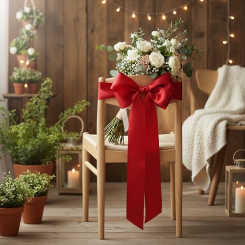 Satin Wired Ribbon 2.5 Inch x 20 Yards Red for Christmas Home Décor Gift Wrapping Tree Topper Bow Wreath DIY Crafts (60 Foot)