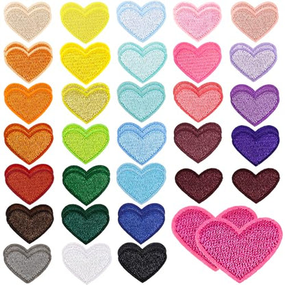 62 Pcs Colorful Embroidered Iron on Heart Patches Hearts Iron on Patches Mini Tiny Fabric Heart Sew on Patch (62 Count)