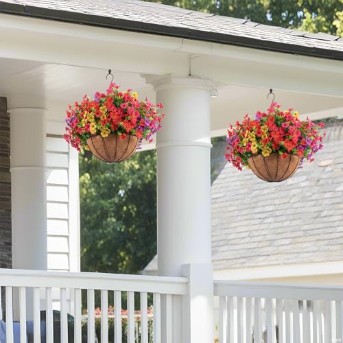 2 Set Artificial Outdoor Flowers with Hanging Basket (24 Count)
