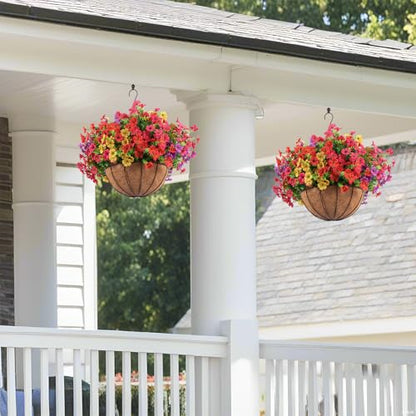 2 Set Artificial Outdoor Flowers with Hanging Basket (24 Count)