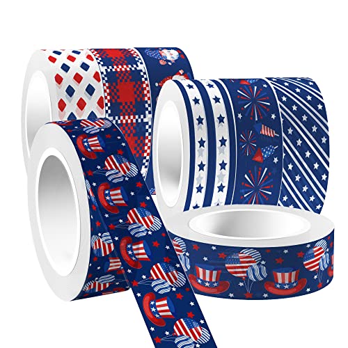 Washi Tape 12 Rolls Washi Tape Set Patriotic Packing Tape American Flag Washi Masking Tape Decorative Paper Stickers Decorative Tape for Gifts Wrapping DIY Art Crafts (12 Count)