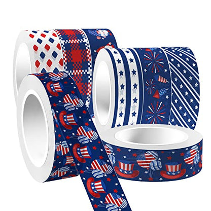 Washi Tape 12 Rolls Washi Tape Set Patriotic Packing Tape American Flag Washi Masking Tape Decorative Paper Stickers Decorative Tape for Gifts Wrapping DIY Art Crafts (12 Count)