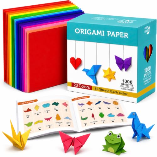 Origami Paper Kit 1000 Sheets 6x6 Colored Paper with Origami Book (1000 Count)