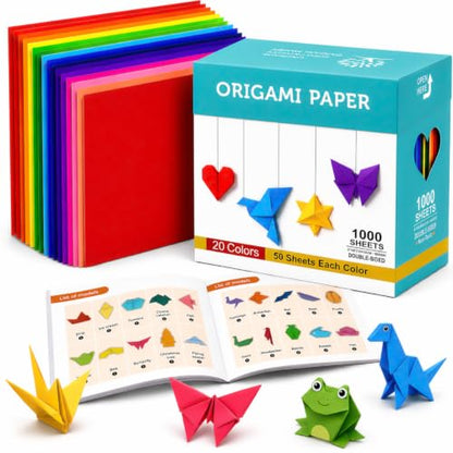 Origami Paper Kit 1000 Sheets 6x6 Colored Paper with Origami Book (1000 Count)