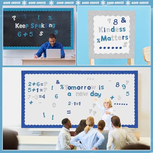 221 Pcs Blue Glitter Bulletin Board Letters for School Chalkboard (225 Count)