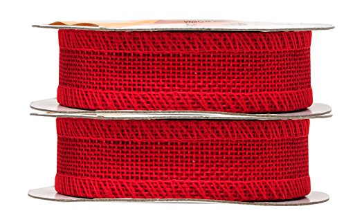 1 Inch Wide Red Burlap Ribbon for Crafts (60 Foot)
