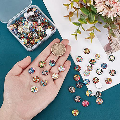 100pcs 12mm Flower Printed Glass Cabochons