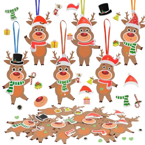 12 Pack Reindeer Crafts for Kids Make You Own Reindeer Foam Stickers Ornament DIY Christmas Arts and Crafts fo Kids Girls Boys Chirstmas Party Supplies Christmas Tree Decoration (12 Count)