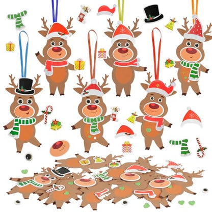12 Pack Reindeer Crafts for Kids Make You Own Reindeer Foam Stickers Ornament DIY Christmas Arts and Crafts fo Kids Girls Boys Chirstmas Party Supplies Christmas Tree Decoration (12 Count)