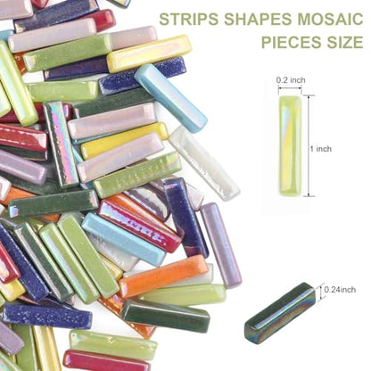 200g Assorted Iridescent Strips Glass Mosaic Tiles for Crafts (7.05 Ounce)