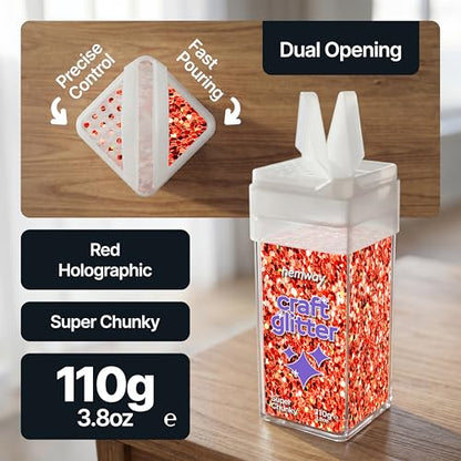 Craft Glitter Shaker Red Holographic 110g Super Chunky (3.9 Ounce)