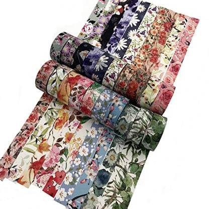 Floral Washi Tape Set 20 Rolls 15mm Wide Flower Decorative Paper Tapes for Scrapbooking (20 Count)