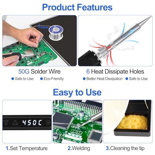 120W LED Soldering Iron Kit 7s Fast Heating Adjustable Temp 356