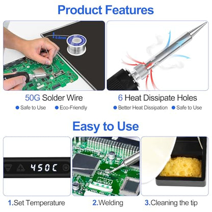120W LED Soldering Iron Kit 7s Fast Heating Adjustable Temp 356