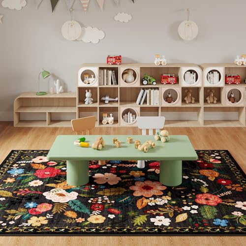 Area Rugs 9x12 Living Room Clearance Washable Boho Rug Non Slip Floral Vintage Low Pile Large Rug for Living Room (108 Sq Ft)