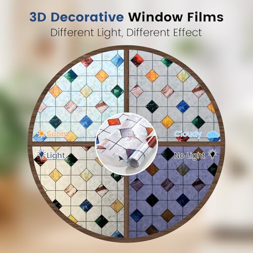 Rainbow Stained Glass Window Film Decorative 29.5in X 118.1in