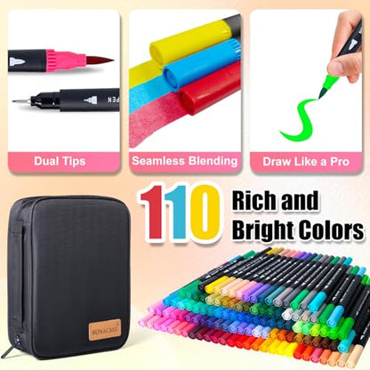 Art Supplier Dual Brush Markers Pens (110 Count)