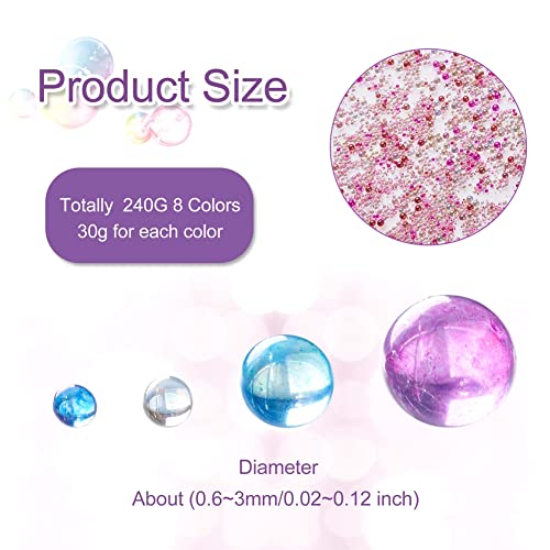 Elecrelive 240g No Hole Mini Glass Bubble Beads Iridescent Water Droplets Tiny Beads Nail Art Decoration 8 Colors for Resin Crafting Fillers Jewelry