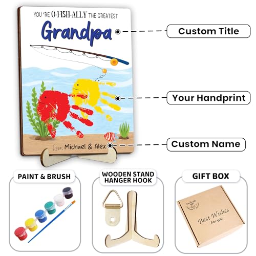 Personalized Handprint Fishing Wooden Sign Gift for Dad
